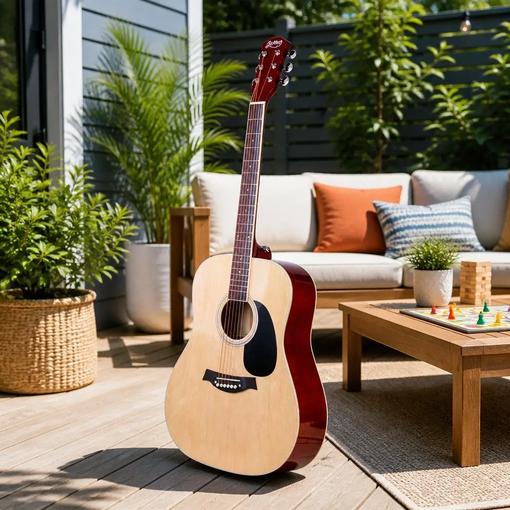 41 Inch Acoustic Cutaway Guitar Steel String Dreadnought Wood Body with Stand