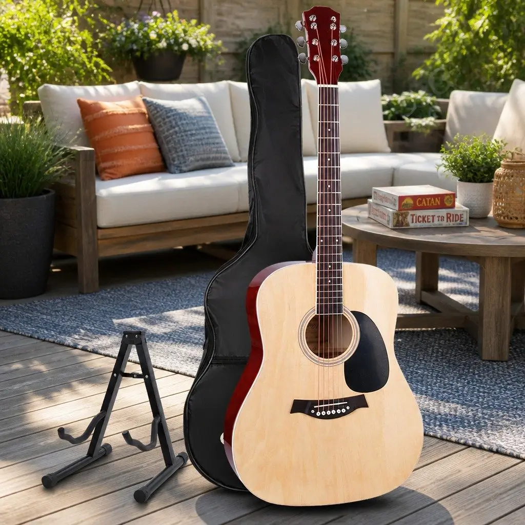 41 Inch Acoustic Cutaway Guitar Steel String Dreadnought Wood Body with Stand