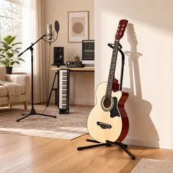 Guitar Stand Folding Acoustic Electric Bass A-Frame Adjustable Iron Holder Black