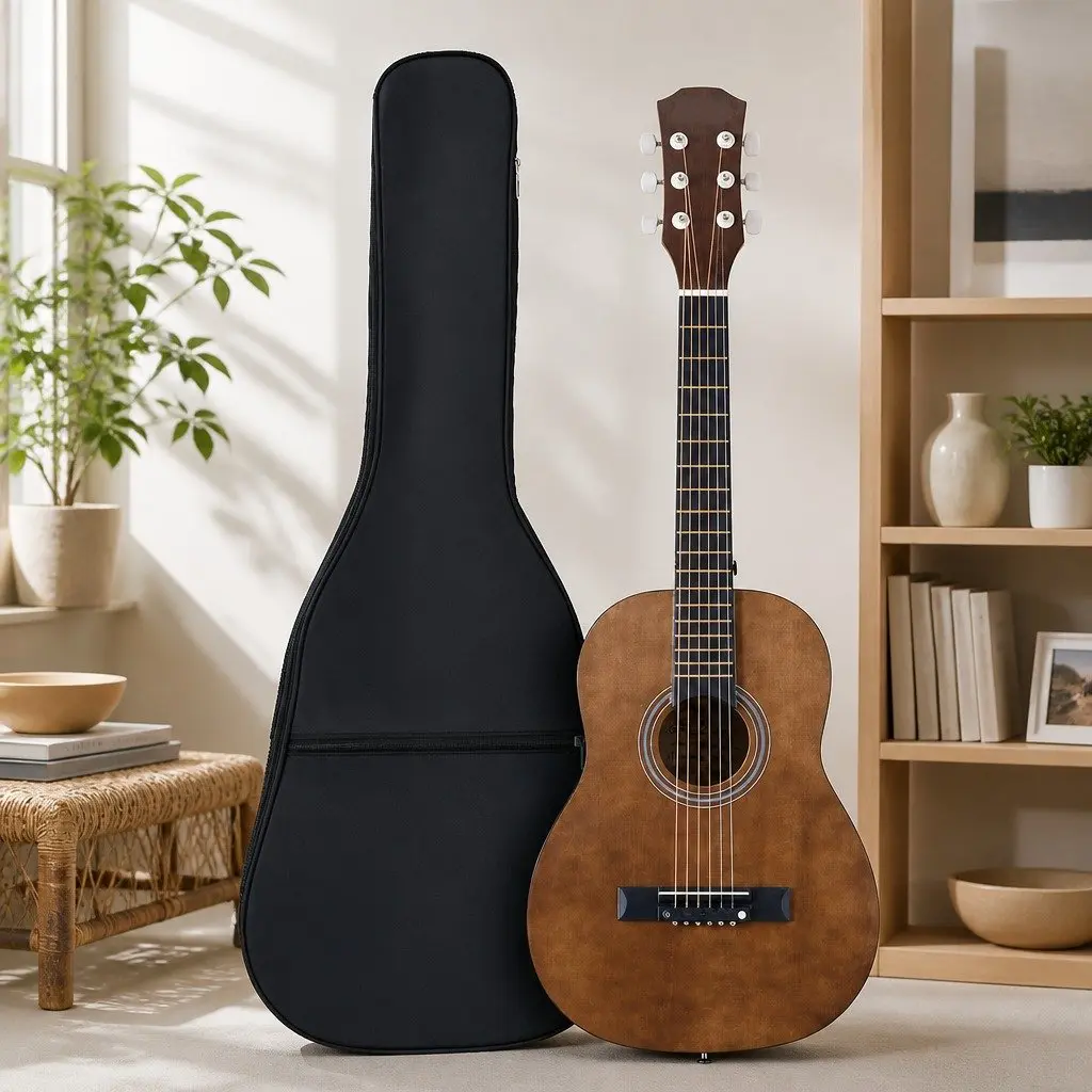 Steel String Acoustic Guitar Black 31 Inch Compact Portable with Gig Bag