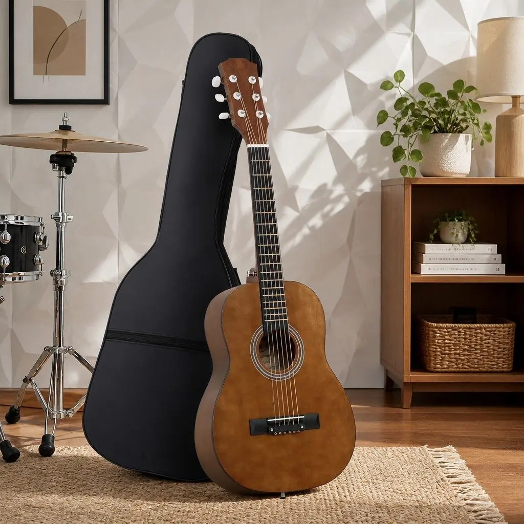 Steel String Acoustic Guitar Black 31 Inch Compact Portable with Gig Bag