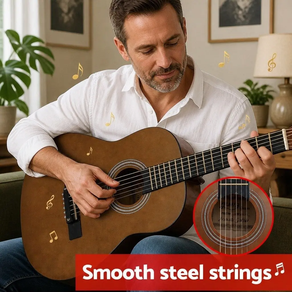 Steel String Acoustic Guitar Black 31 Inch Compact Portable with Gig Bag