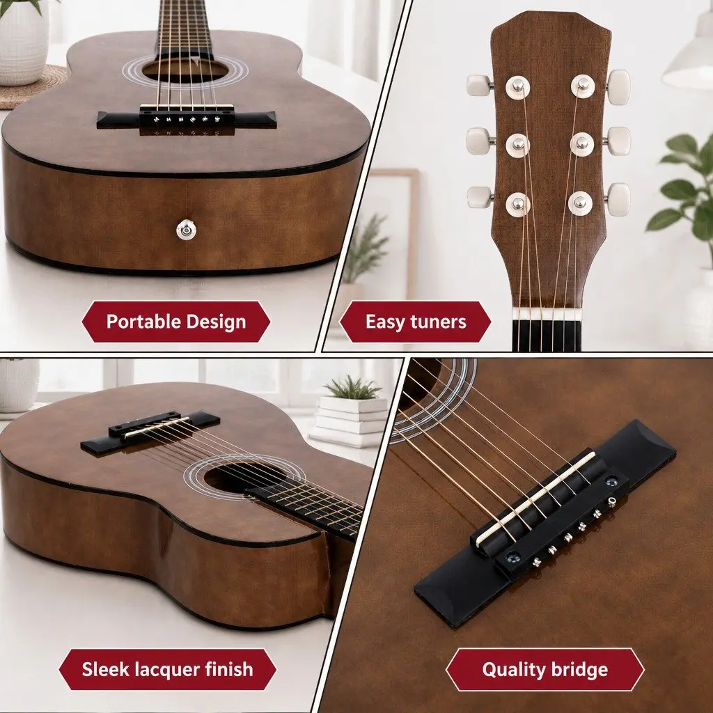 Steel String Acoustic Guitar Black 31 Inch Compact Portable with Gig Bag