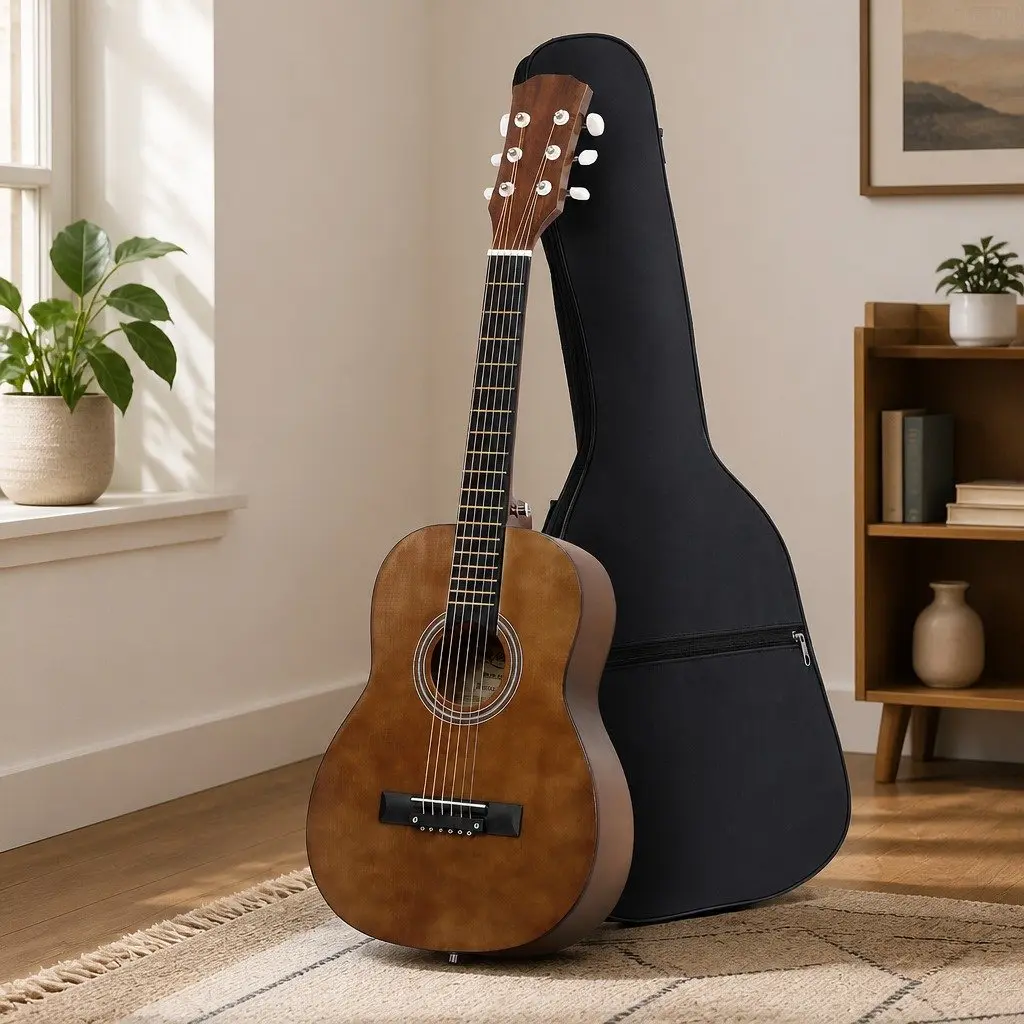 Steel String Acoustic Guitar Black 31 Inch Compact Portable with Gig Bag