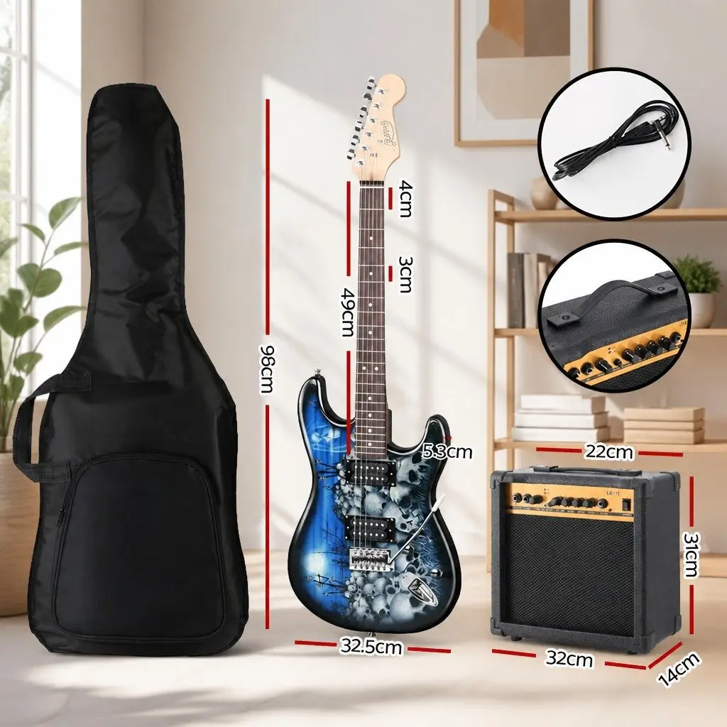 Electric Guitar Blue 20W Amplifier Combo Set Beginner Music Instrument Kit