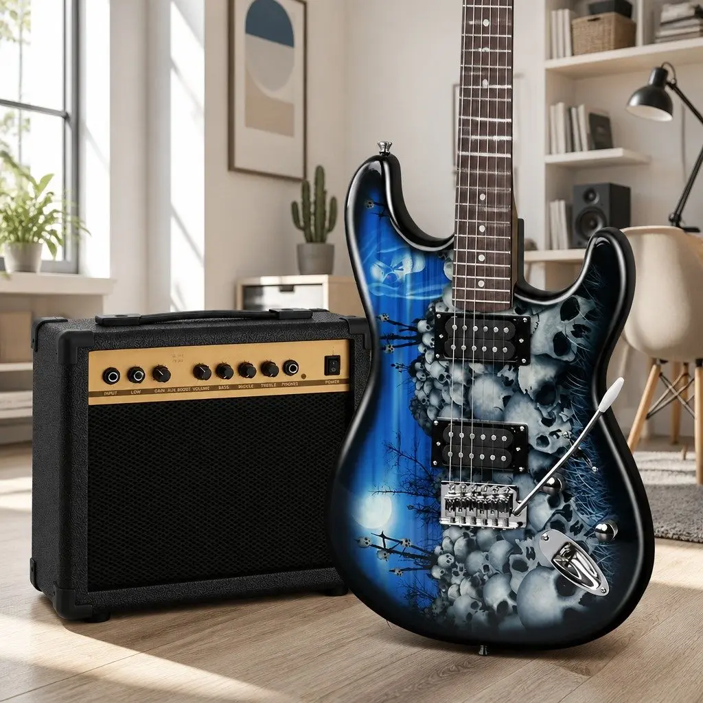 Electric Guitar Blue 20W Amplifier Combo Set Beginner Music Instrument Kit