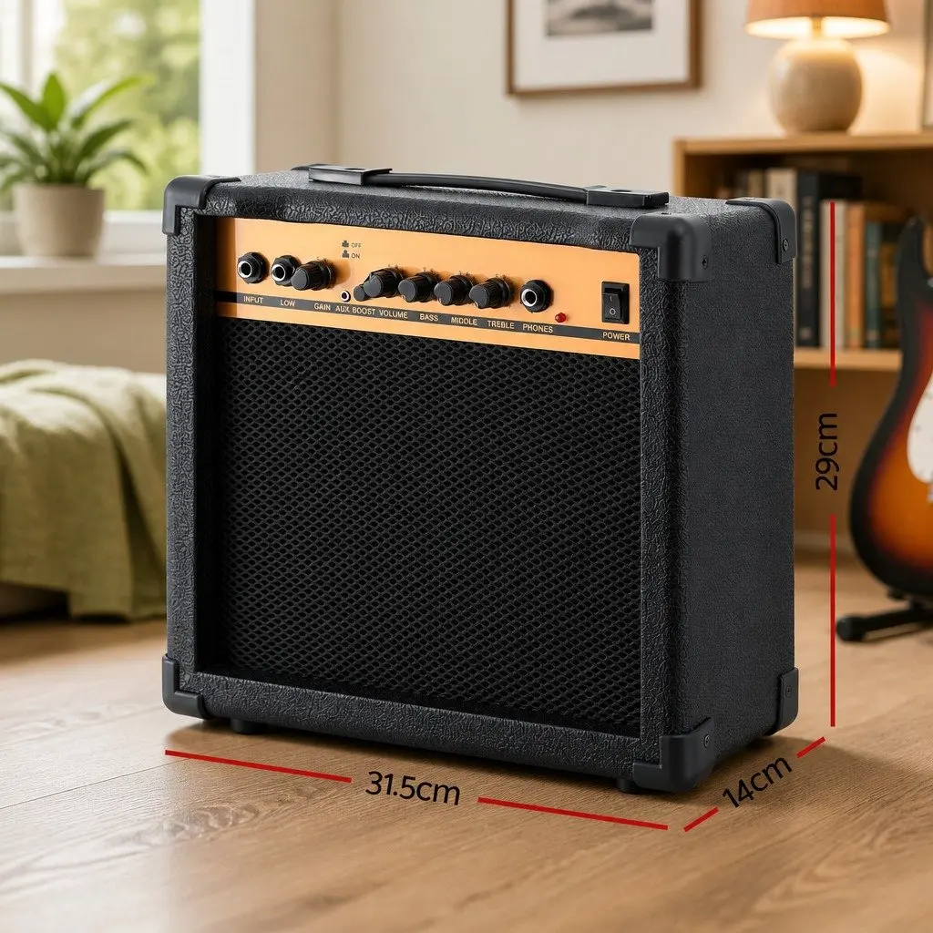 Guitar Amplifier Black 20W Portable Practice Amp 3-Band EQ Overdrive Headphone Jack