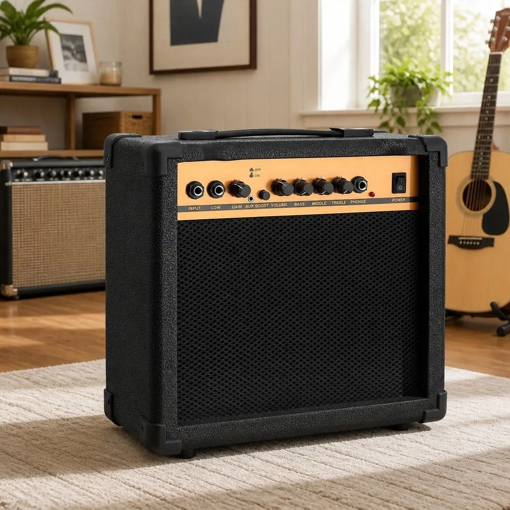 Guitar Amplifier Black 20W Portable Practice Amp 3-Band EQ Overdrive Headphone Jack