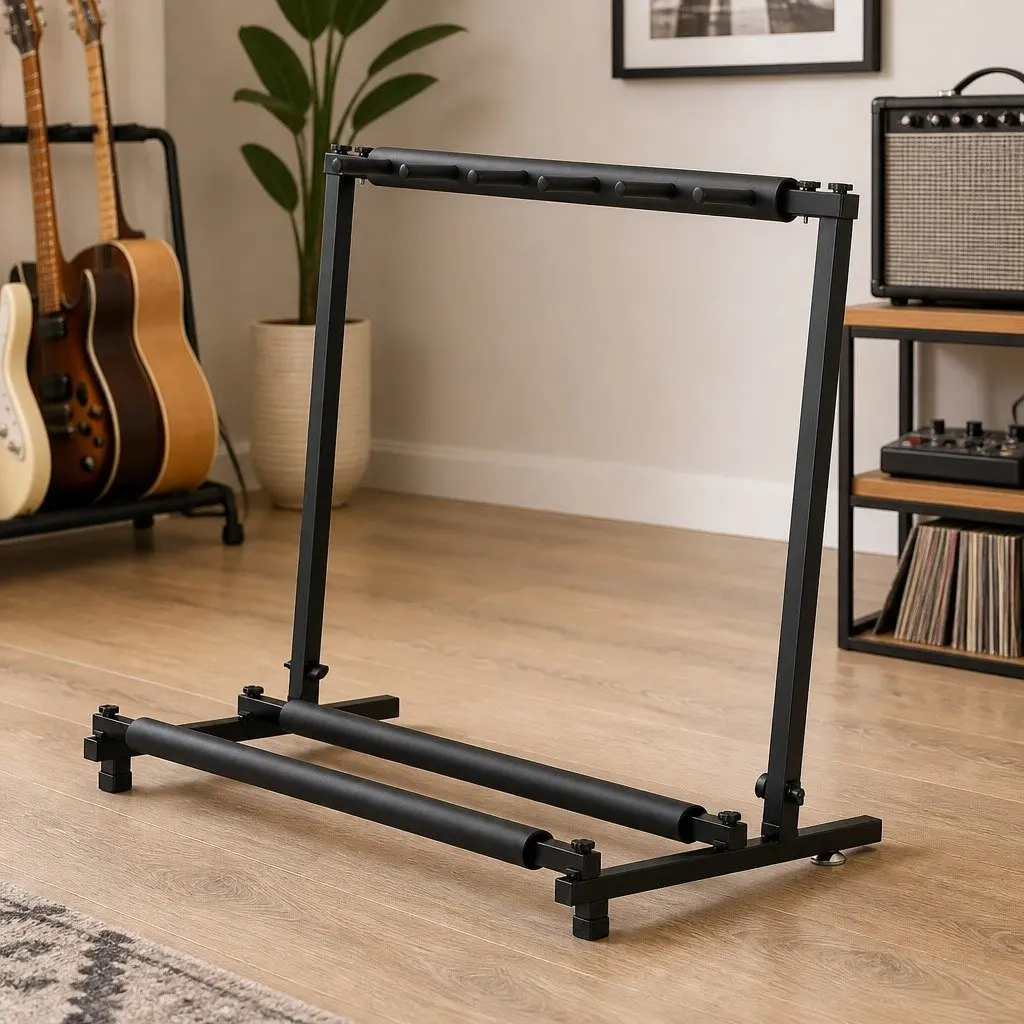 5-Guitar Folding Stand Rack Holder Black Adjustable Foam Padding