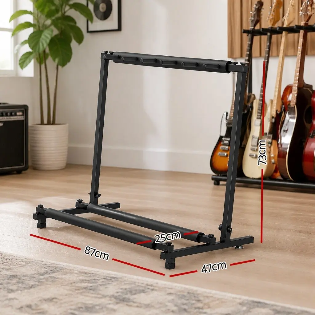 5-Guitar Folding Stand Rack Holder Black Adjustable Foam Padding