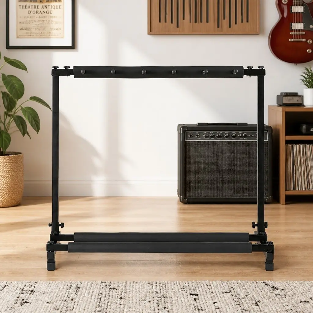 5-Guitar Folding Stand Rack Holder Black Adjustable Foam Padding