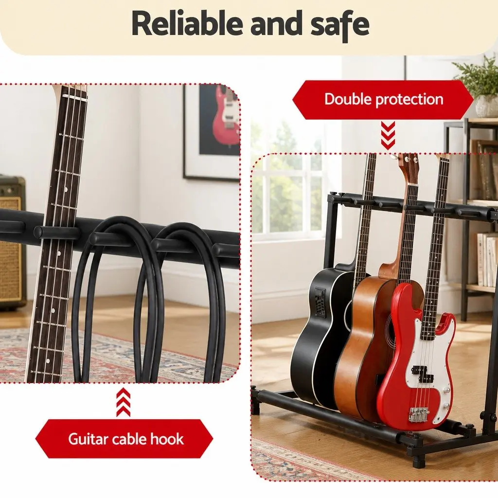 5-Guitar Folding Stand Rack Holder Black Adjustable Foam Padding