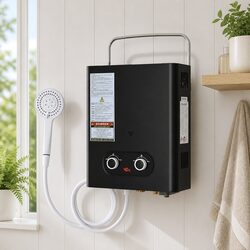 Portable Gas Water Heater LPG Camping Outdoor Shower System LED Display Black