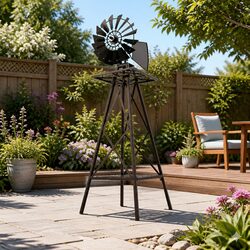 Garden Windmill 160cm Outdoor Metal Ornament Decoration Weathervane Spinner