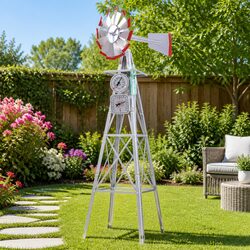 Efficient 6FT Garden Windmill with Weathervane Features