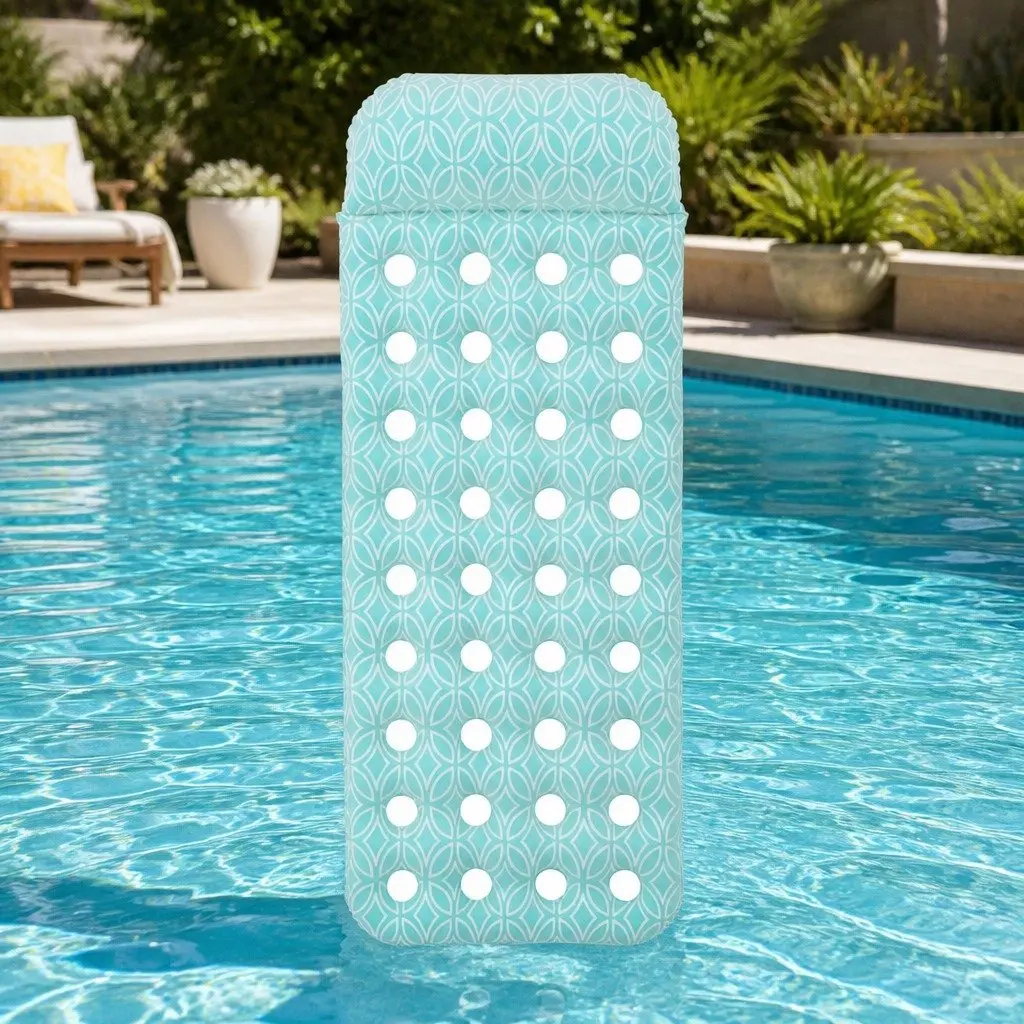 Inflatable Floating Mat Blue 1.98m Plush Surface Portable Water Lounger