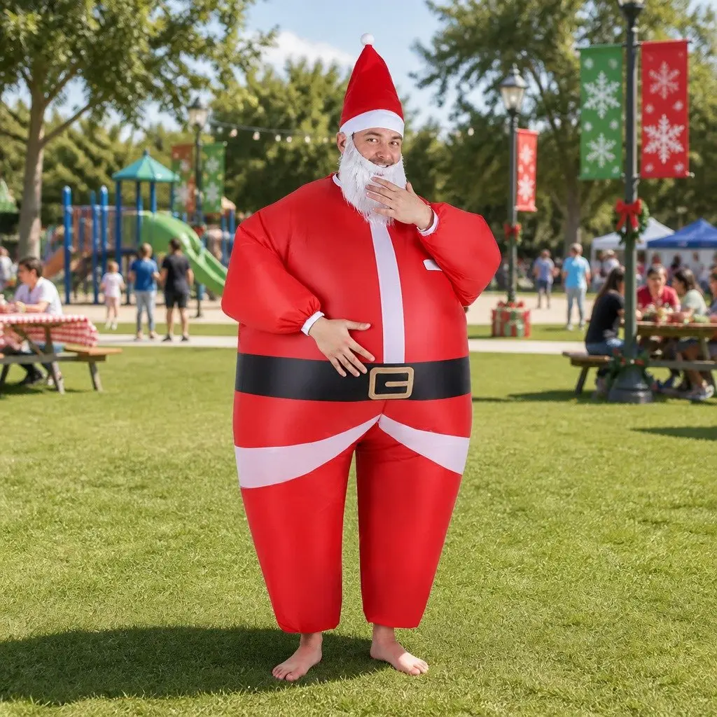Inflatable Santa Claus Costume Red Adult Unisex Blow Up with Portable Fan System