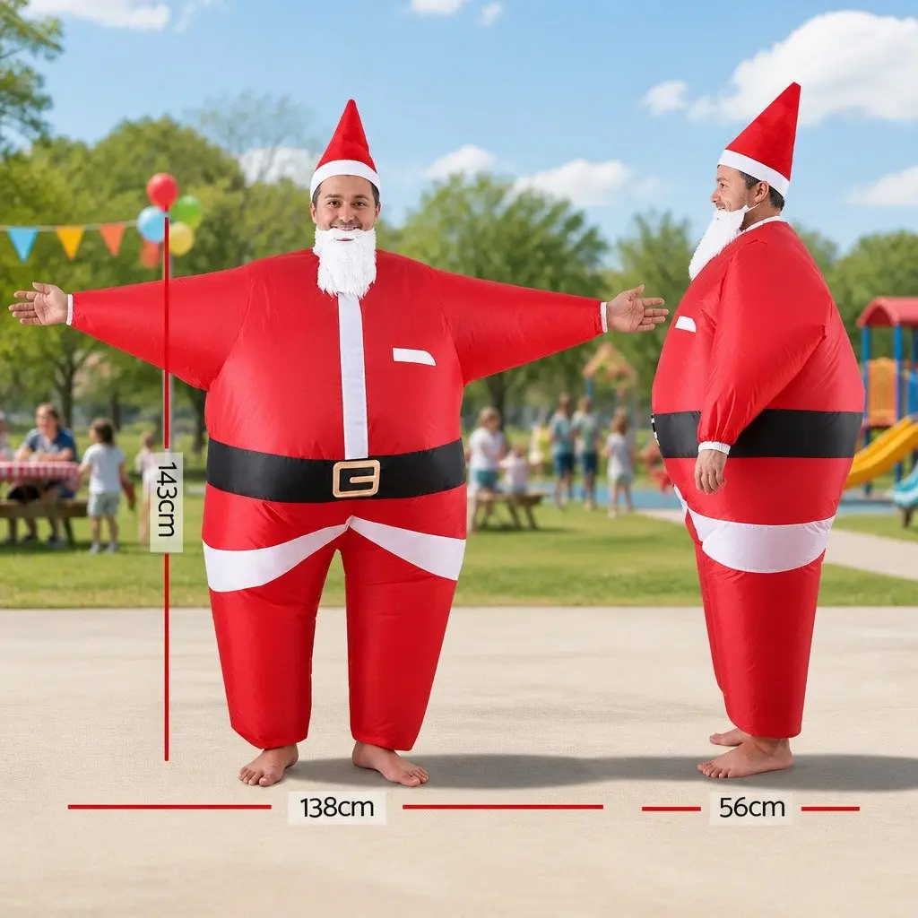 Inflatable Santa Claus Costume Red Adult Unisex Blow Up with Portable Fan System