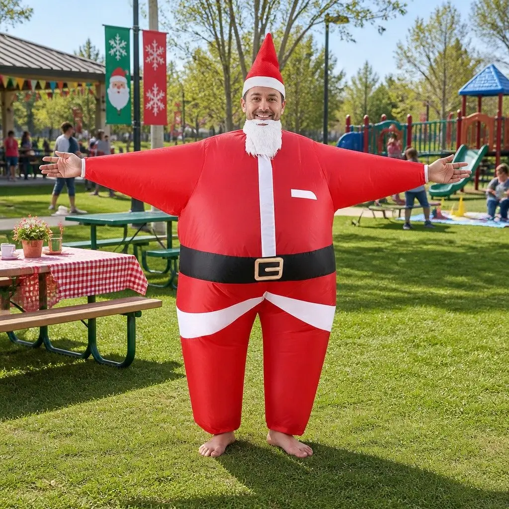 Inflatable Santa Claus Costume Red Adult Unisex Blow Up with Portable Fan System