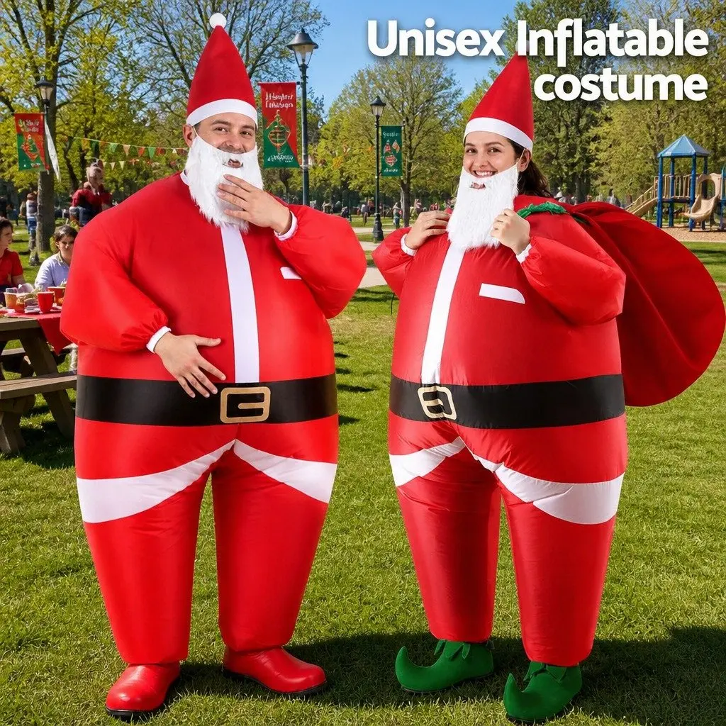 Inflatable Santa Claus Costume Red Adult Unisex Blow Up with Portable Fan System