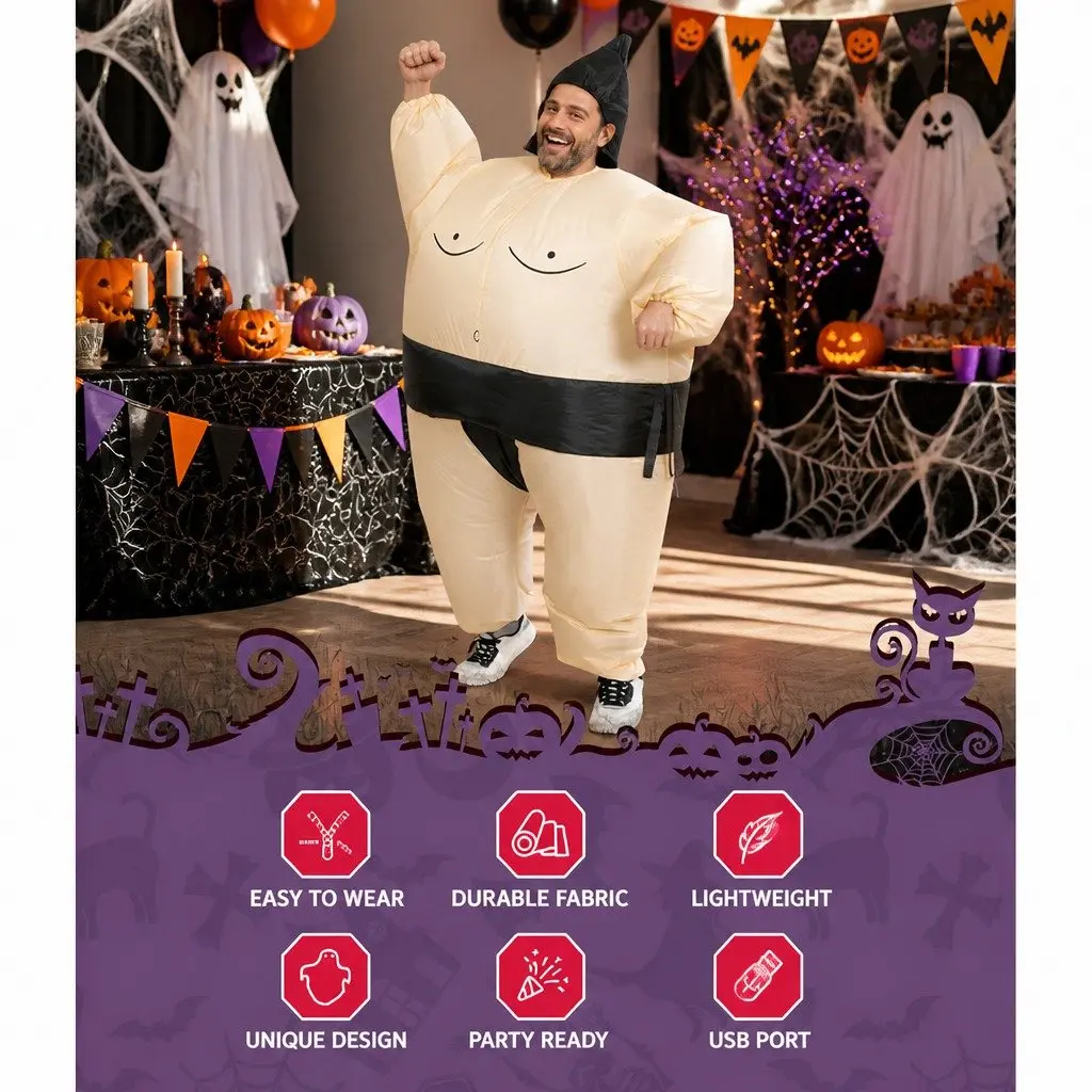 Inflatable Sumo Costume Adult Blow Up Fancy Dress Party Halloween Cosplay Suit