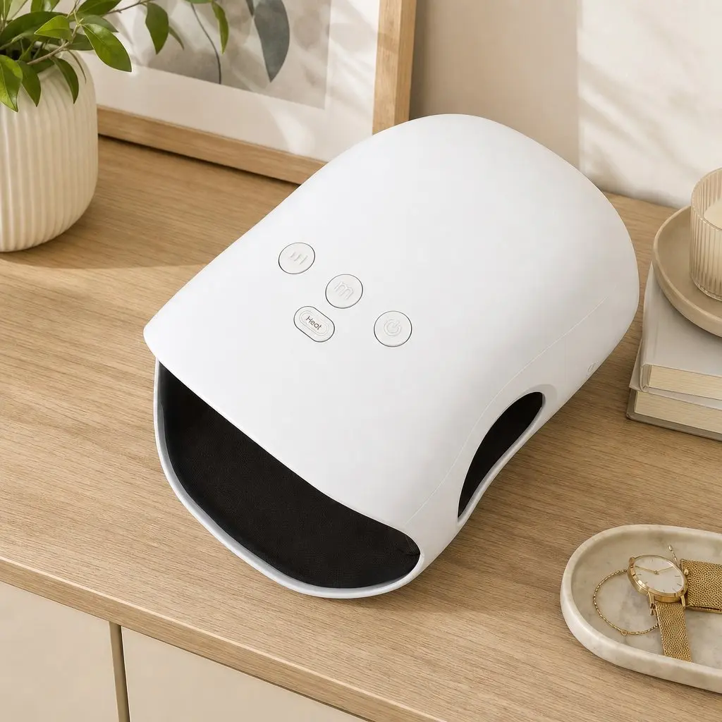 Air Compression Hand Massager White Cordless 3 Modes 3 Intensity Levels Adjustable Heat