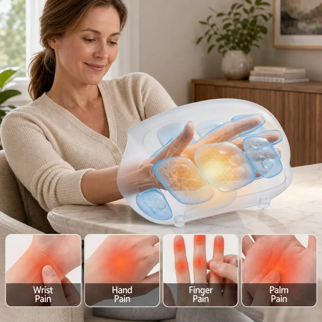 Air Compression Hand Massager White Cordless 3 Modes 3 Intensity Levels Adjustable Heat