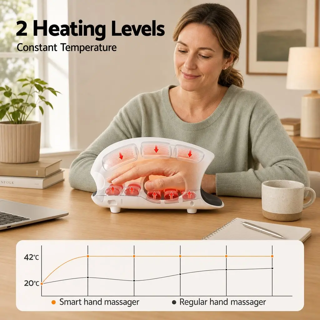 Air Compression Hand Massager White Cordless 3 Modes 3 Intensity Levels Adjustable Heat
