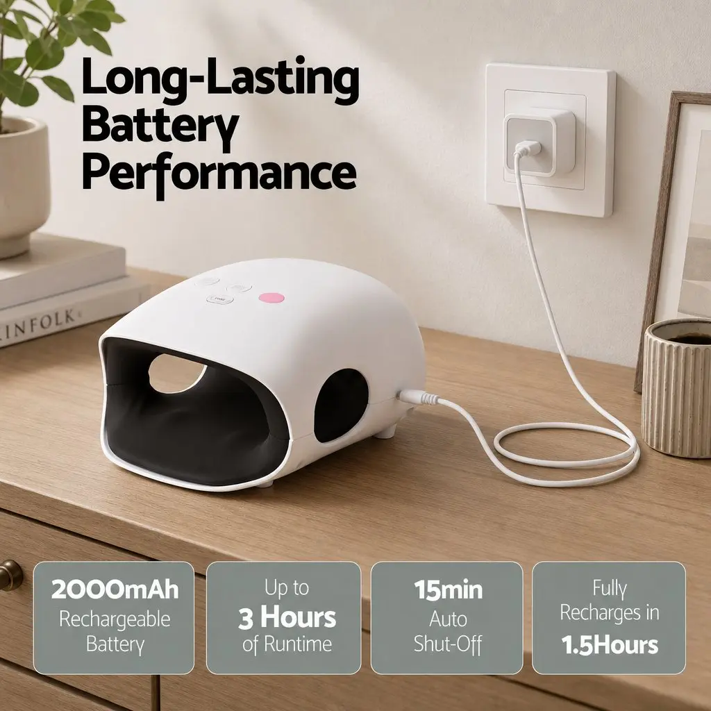 Air Compression Hand Massager White Cordless 3 Modes 3 Intensity Levels Adjustable Heat