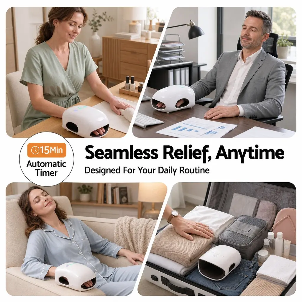 Air Compression Hand Massager White Cordless 3 Modes 3 Intensity Levels Adjustable Heat