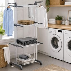 Clothes Drying Rack 173cm Foldable 3-Tier Coat Hanger with Lockable Wheels