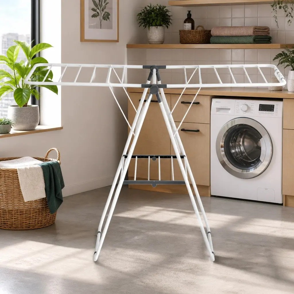 2 Tier Clothes Drying Rack Airer Foldable 139CM White Laundry Dryer Stand