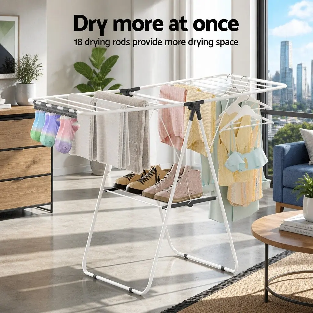 2 Tier Clothes Drying Rack Airer Foldable 139CM White Laundry Dryer Stand
