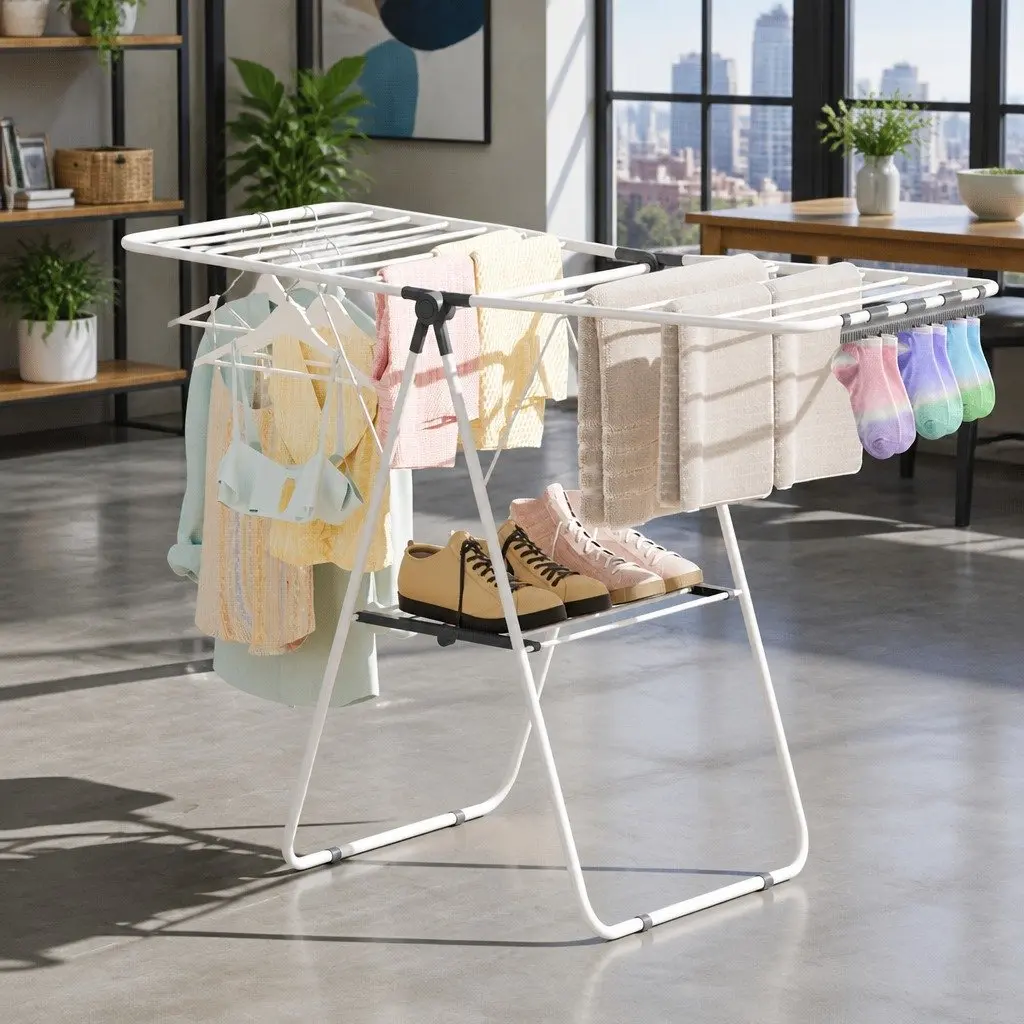 2 Tier Clothes Drying Rack Airer Foldable 139CM White Laundry Dryer Stand