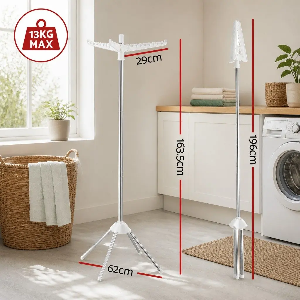 Clothes Rack White 163cm Foldable Space-Saving Drying Stand with 360° Rotary Hanger