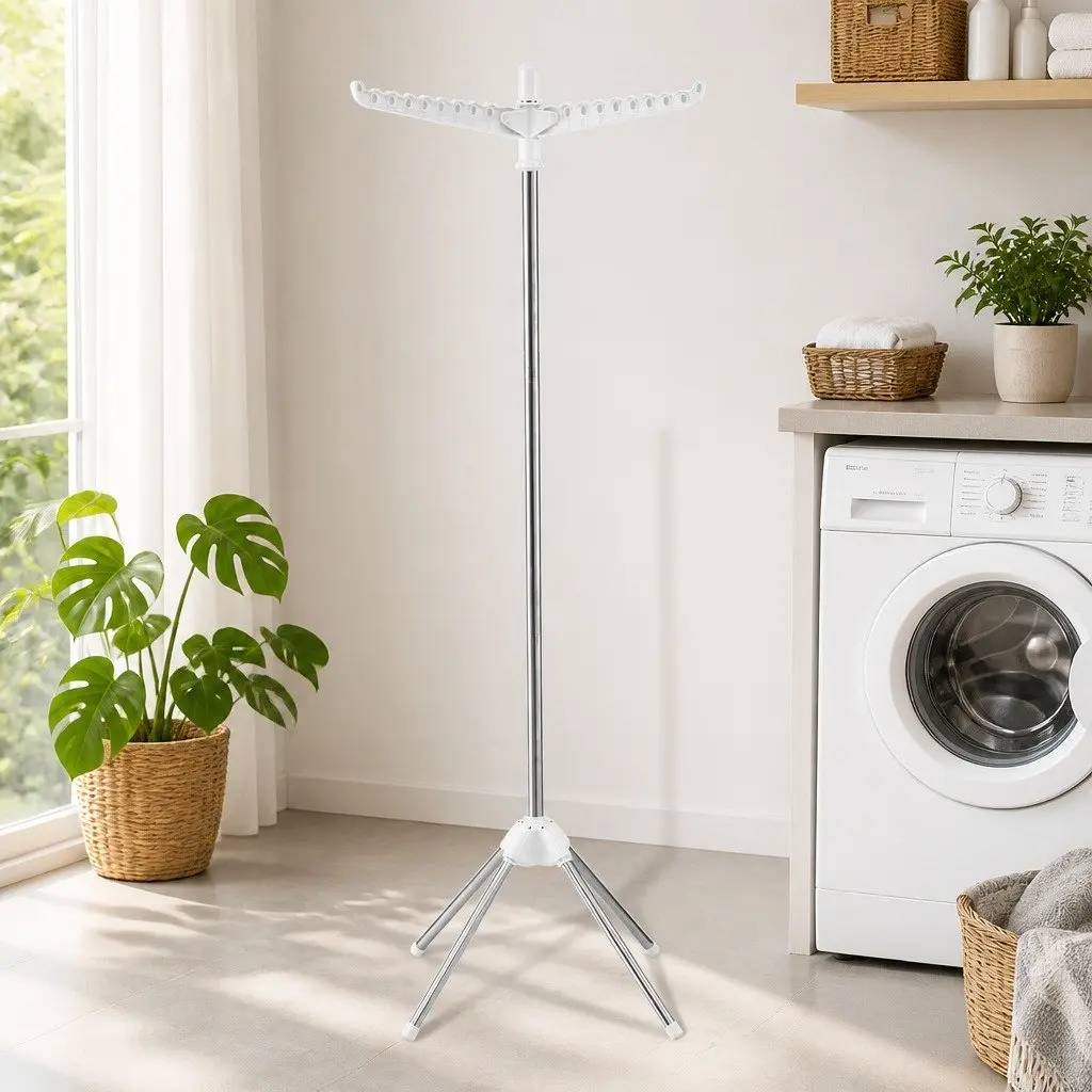 Clothes Rack White 163cm Foldable Space-Saving Drying Stand with 360° Rotary Hanger