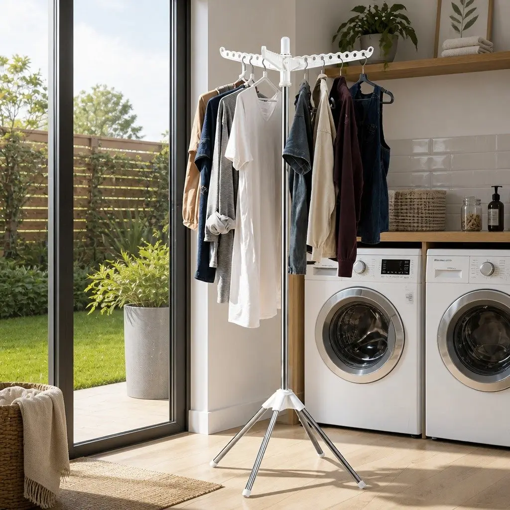 Clothes Rack White 163cm Foldable Space-Saving Drying Stand with 360° Rotary Hanger