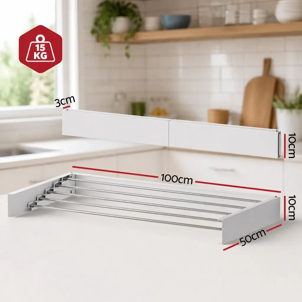 Wall Mounted Clothes Drying Rack White Silver 5 Rods Foldable Space Saving