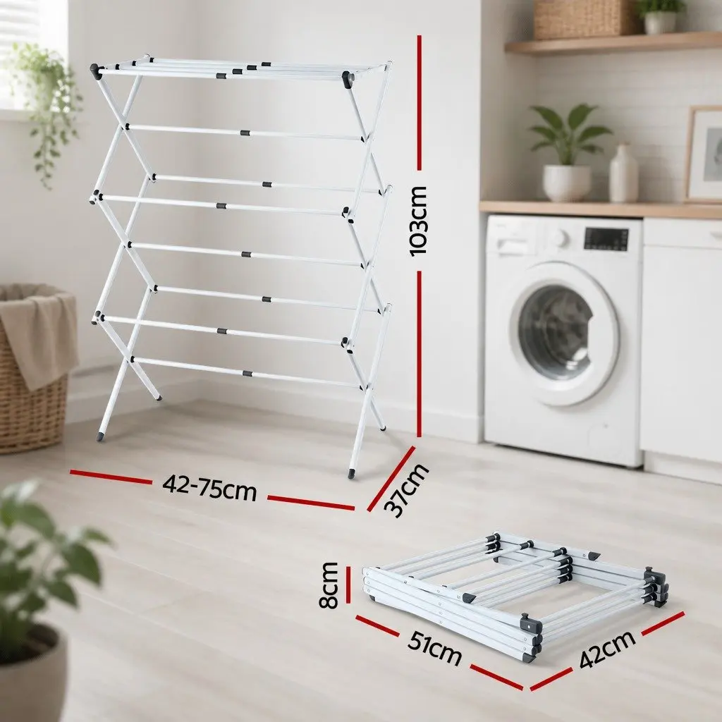 Foldable Clothes Rack Grey White Portable 11 Hanging Rods Lightweight No Assembly