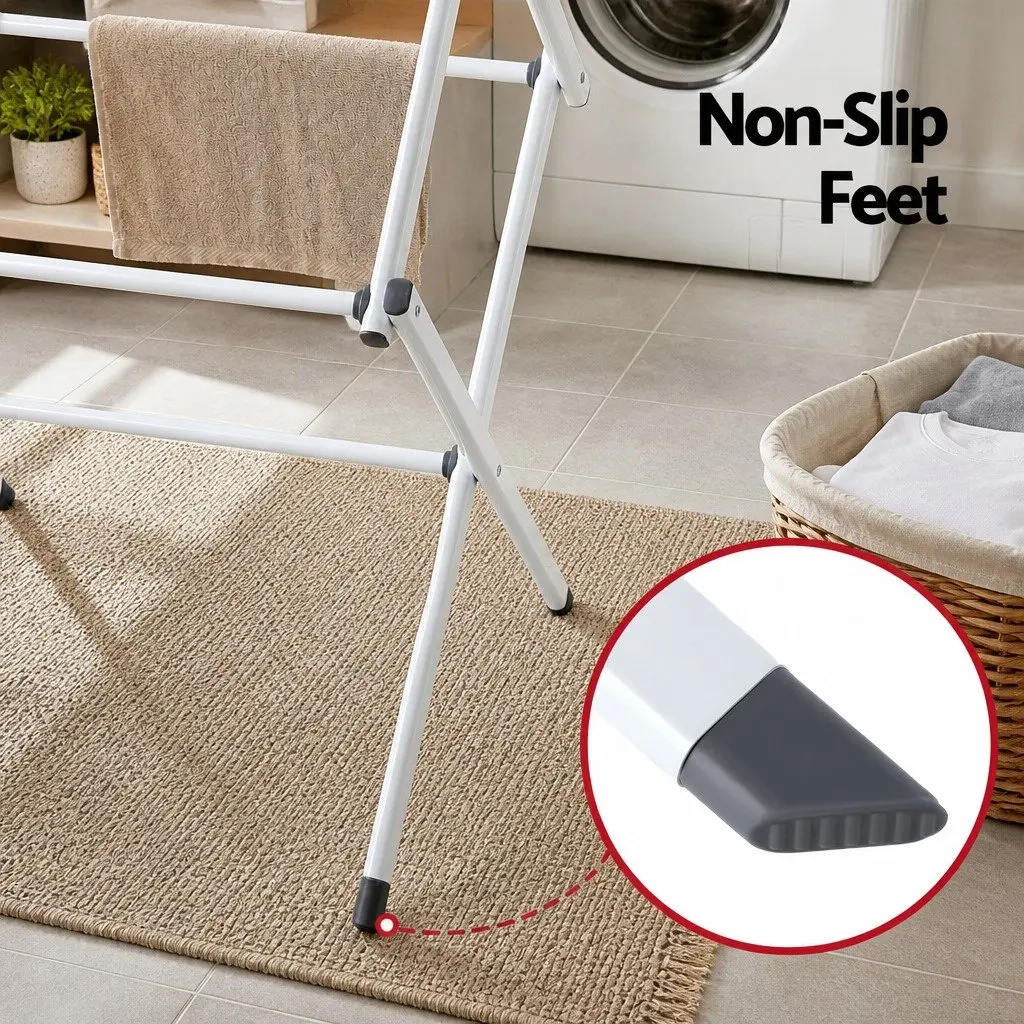 Foldable Clothes Rack Grey White Portable 11 Hanging Rods Lightweight No Assembly