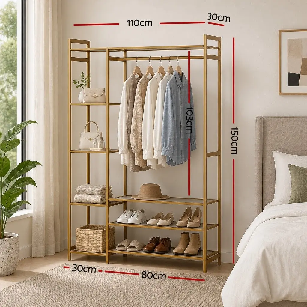Clothes Rack White Adjustable Shelves Hanging Rail Coat Stand Bamboo Construction