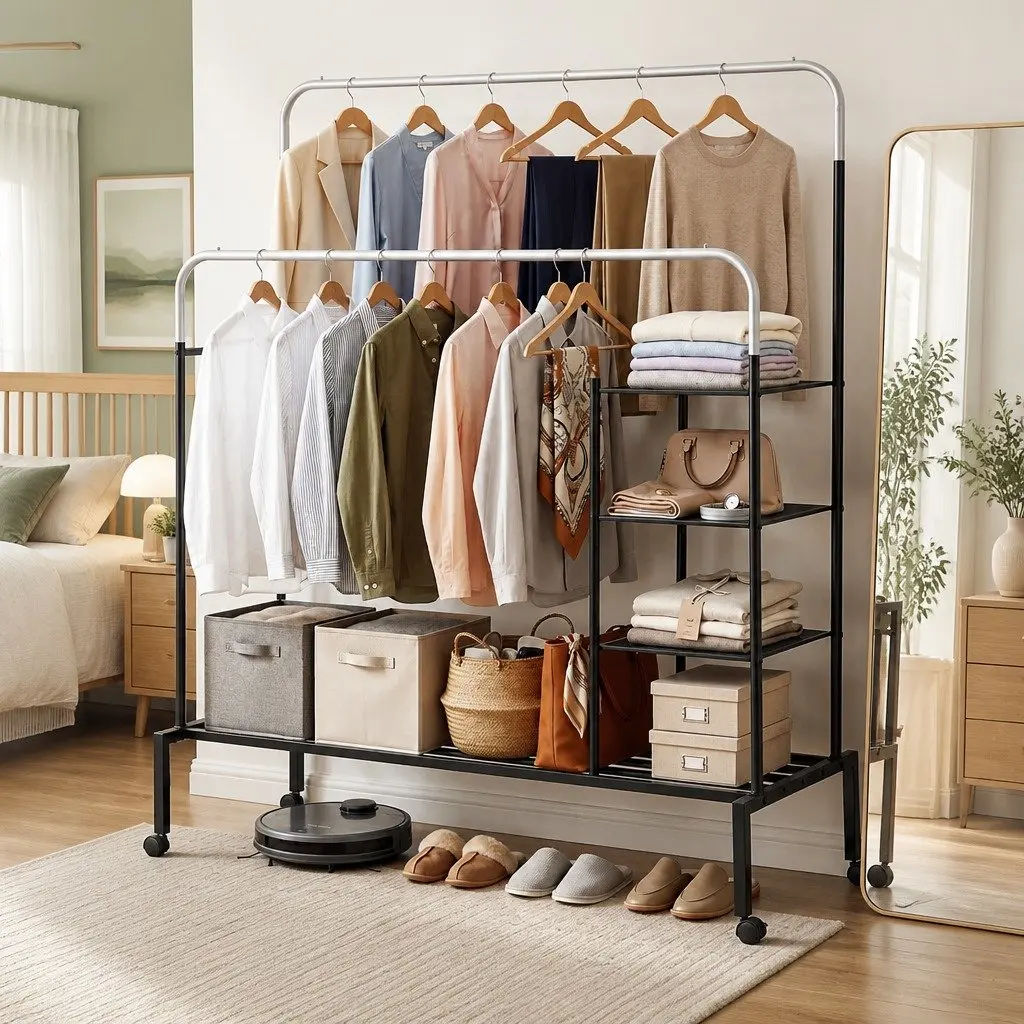 Clothes Rack with Essential Storage Solutions