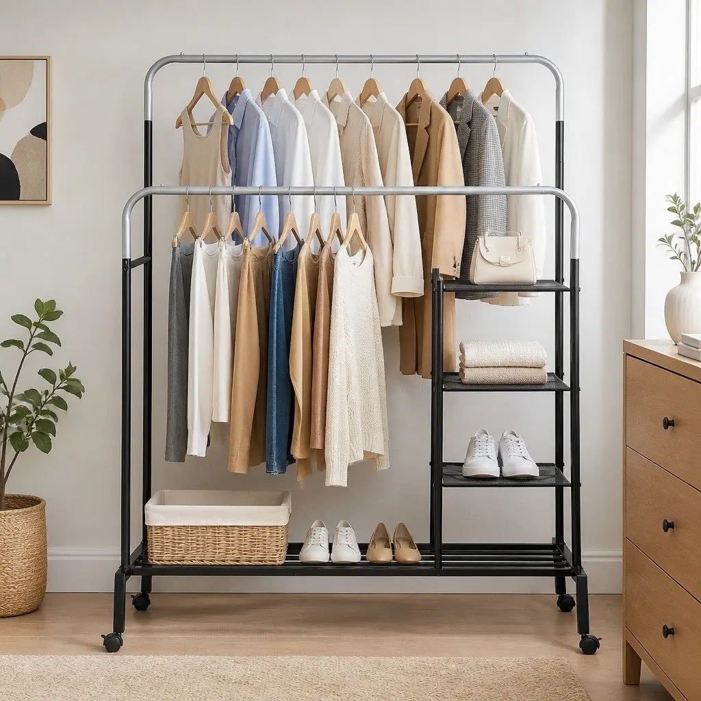 Clothes Rack with Essential Storage Solutions