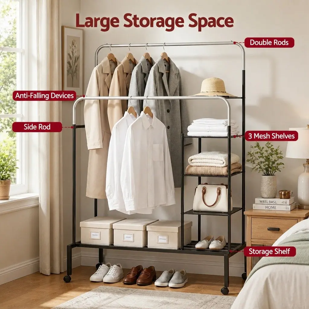 Clothes Rack with Essential Storage Solutions