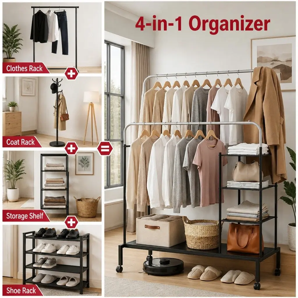 Clothes Rack with Essential Storage Solutions