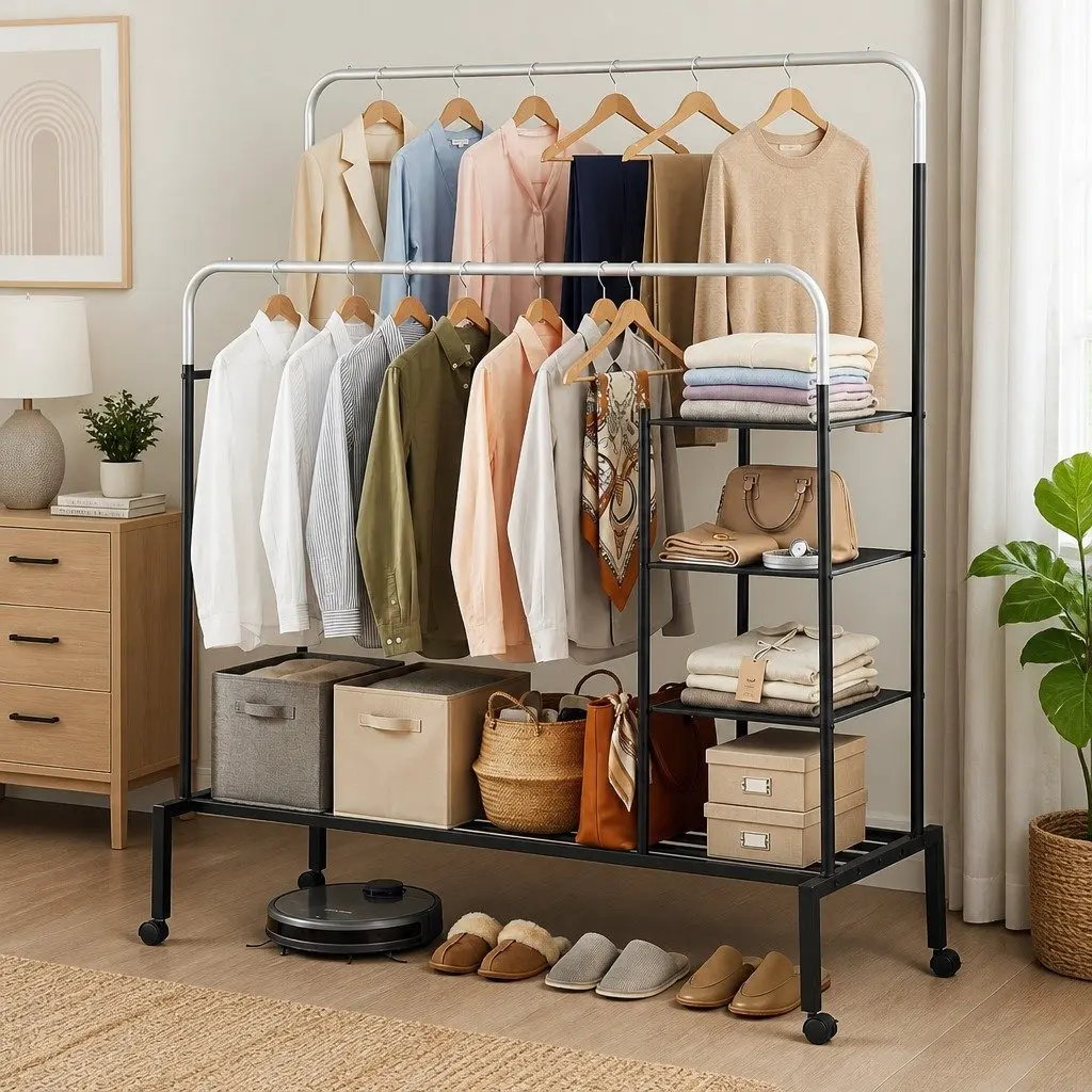 Clothes Rack with Essential Storage Solutions