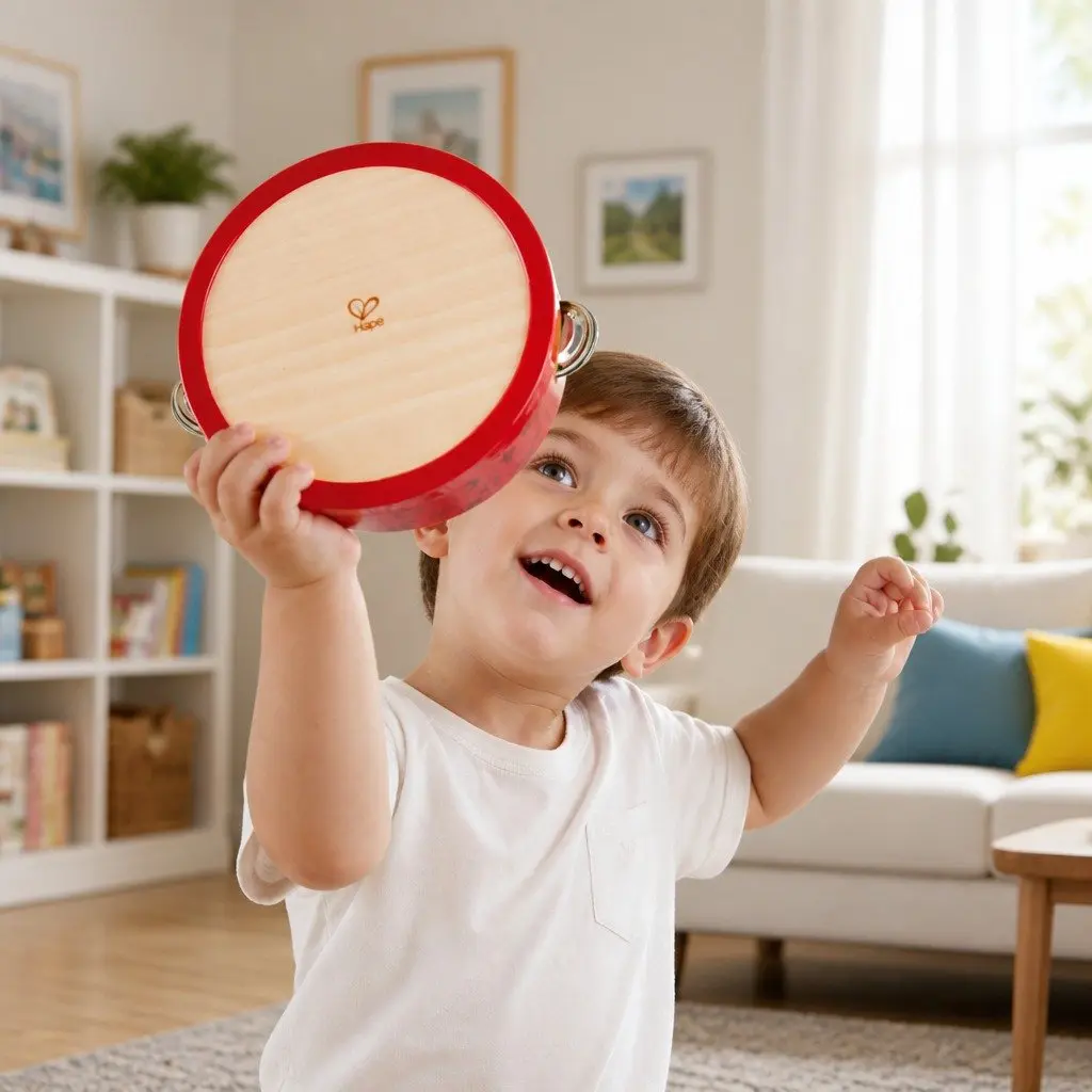 Tambourine Wooden Toy Colourful Rhythm Learning Instrument for Kids