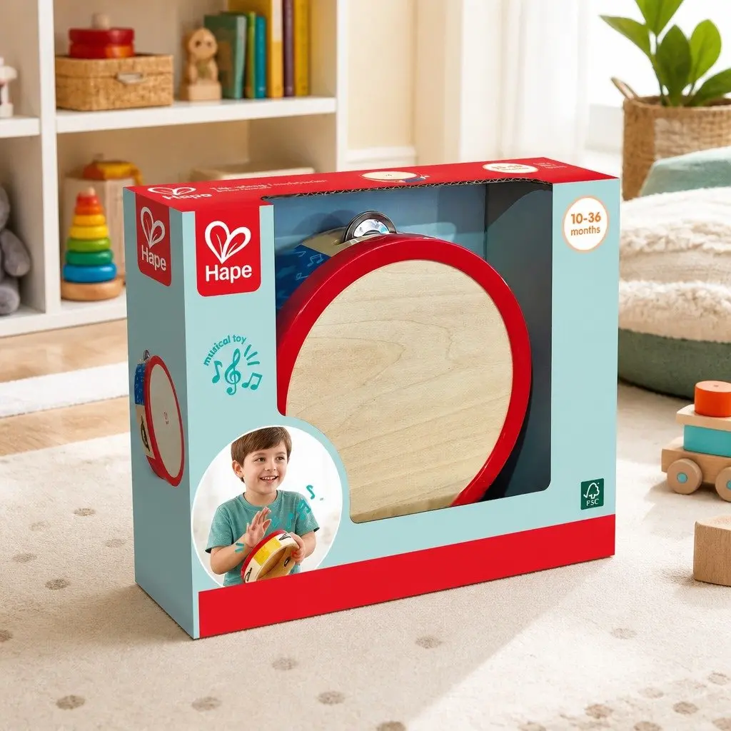 Tambourine Wooden Toy Colourful Rhythm Learning Instrument for Kids