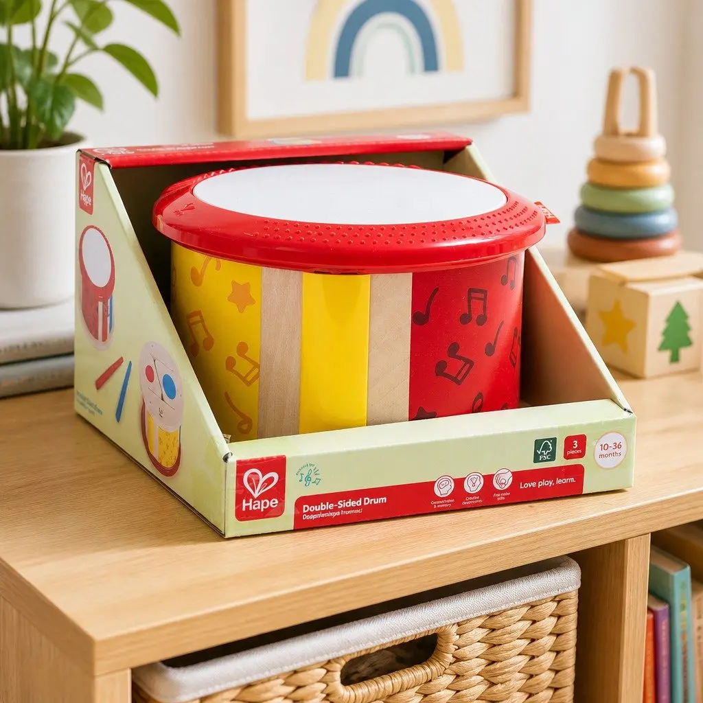 Kids Wooden Double Sided Drum Musical Instrument Early Learning Rhythm Play