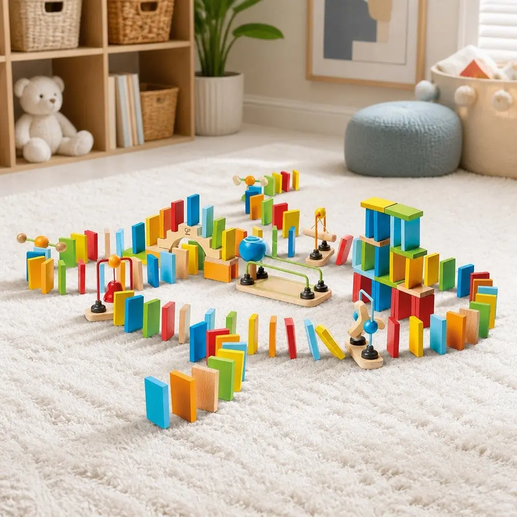 Dynamo Dominoes Set Colorful 107 Piece Interactive Chain Reaction Blocks STEM